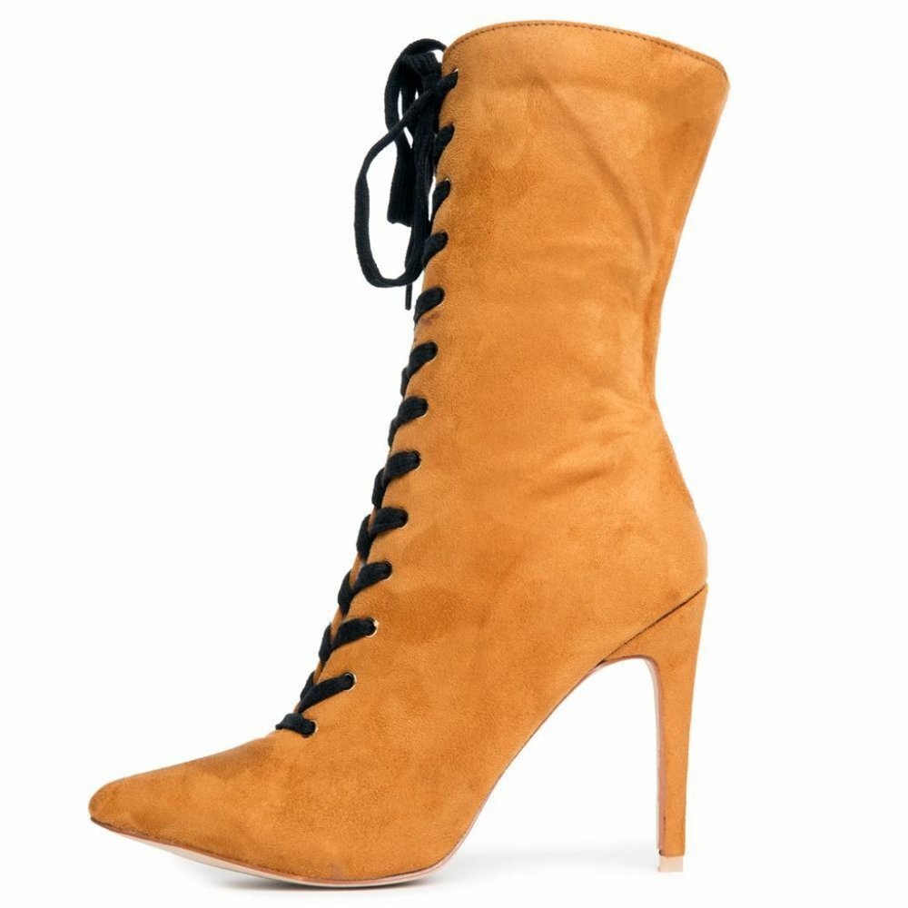 Cape Robbin Gigi-11 Women's Camel Heeled Bootie Size 8 NIB Stiletto Faux Suede